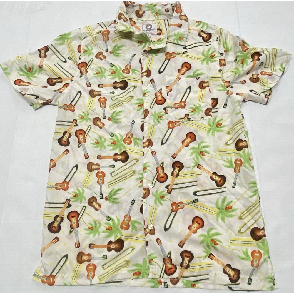 Resolution Guitar Button Up Short Sleeves Beach Shirt. Men's Small
